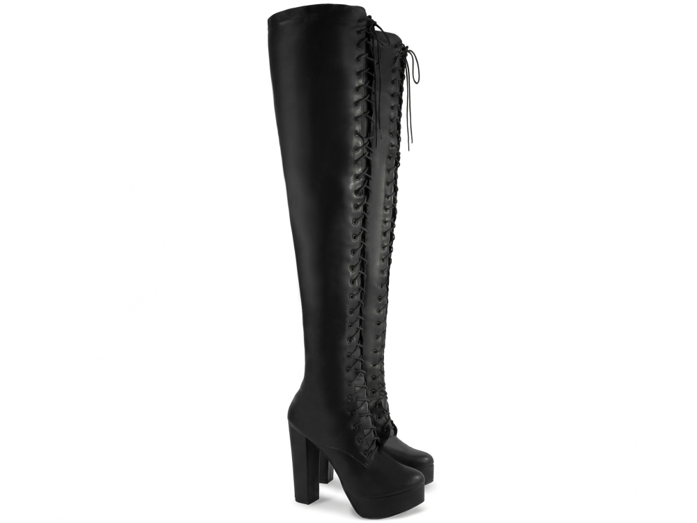 Bota Super Over The Knee Arrasadora Plataforma Amarração Napa Preto