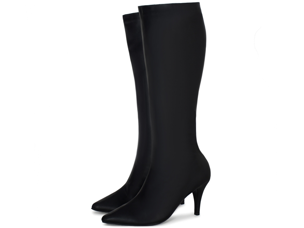 Bota Cano Alto Longo Arrasadora Salto Médio Bico Fino Napa Preto