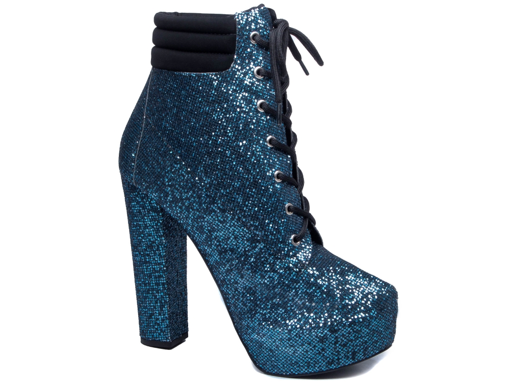 Bota Arrasadora Christina Meia Pata Glliter Azul