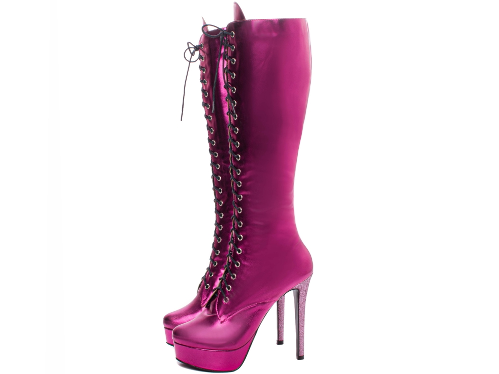 Bota Arrasadora Cano Alto Amarração Metalizado Pink