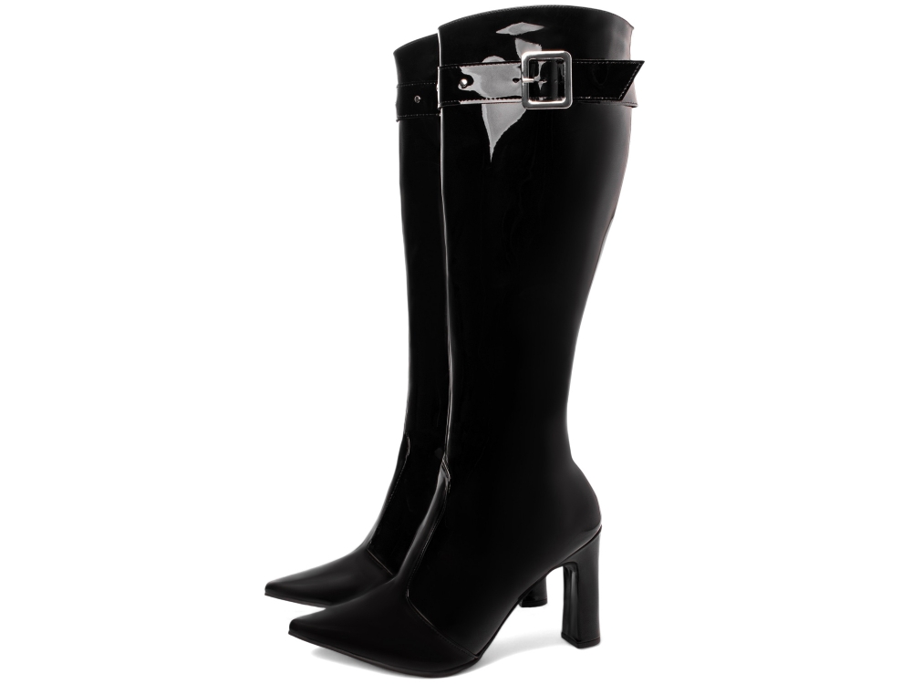 Bota Biker Bico Fino Cano Longo Alto Fivela Arrasadora