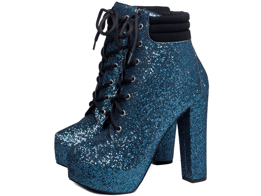 Bota Arrasadora Christina Meia Pata Glliter Azul