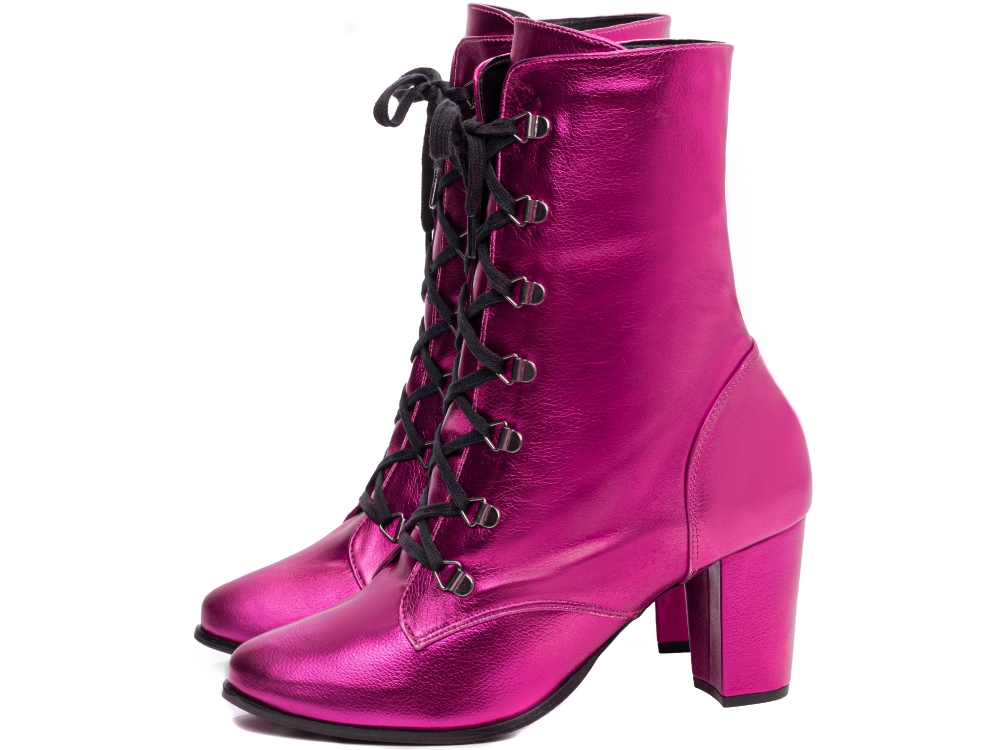 Bota Arrasadora Metalizado Pink com Cadarço
