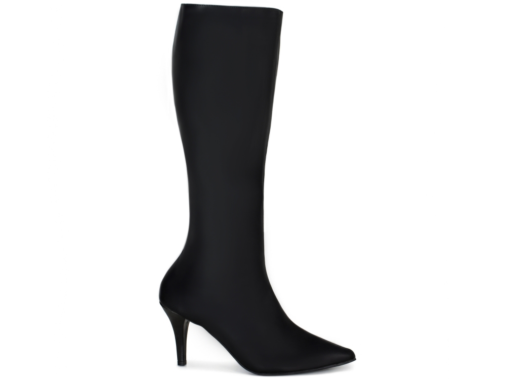 Bota Cano Alto Longo Arrasadora Salto Médio Bico Fino Napa Preto