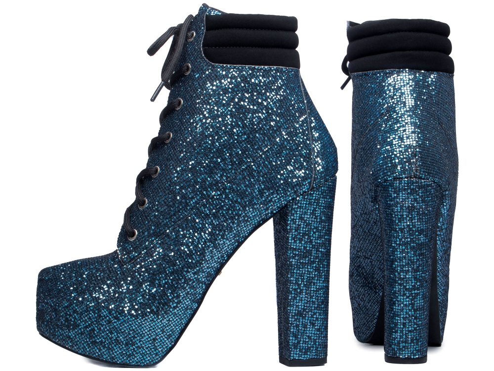 Bota Arrasadora Christina Meia Pata Glliter Azul