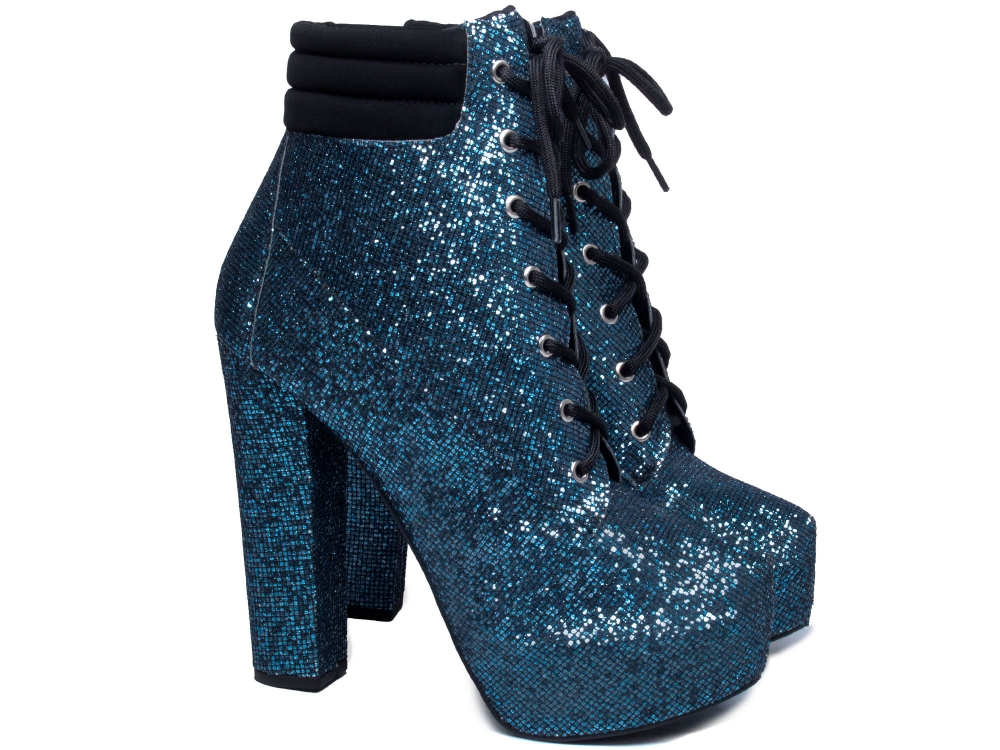 Bota Arrasadora Christina Meia Pata Glliter Azul