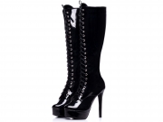 Bota Arrasadora Cano Alto Plataforma Verniz Preto