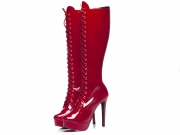 Bota Arrasadora Cano Alto Plataforma Verniz Vermelho