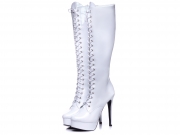 Bota Arrasadora Cano Alto Plataforma Verniz Branco