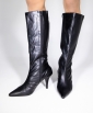 Bota Cano Alto Longo Arrasadora Salto Médio Bico Fino Napa Preto
