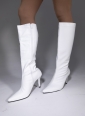 Bota Cano Alto Longo Arrasadora Salto Médio Bico Fino Napa Branco