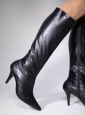 Bota Cano Alto Longo Arrasadora Salto Médio Bico Fino Napa Preto