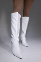 Bota Cano Alto Longo Arrasadora Salto Médio Bico Fino Napa Branco